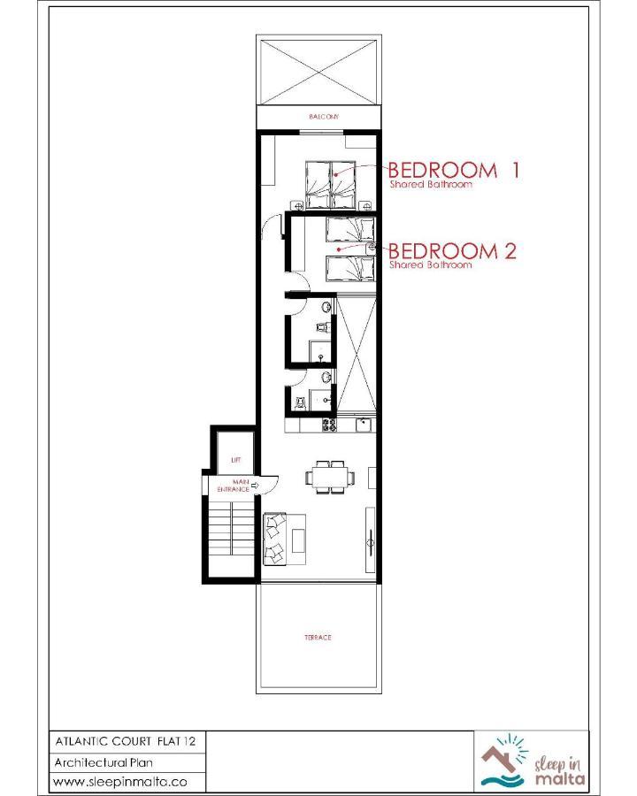 F12 Room 1, Private Room Two Single Beds Shared Bathroom In Shared Flat Msida Buitenkant foto